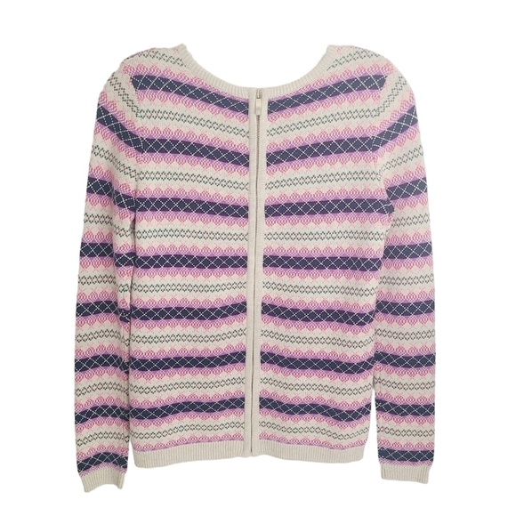 Talbots Petite | Women's Pink Fair Isle Back Zipper Cardigan Sweater (Size P) - Picture 14 of 15